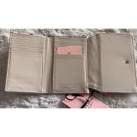 JUICY COUTURE GIRLIE ROYALTY Double Sided Trifold Wallet Dove Grey Pink NEW - Picture 6 of 9